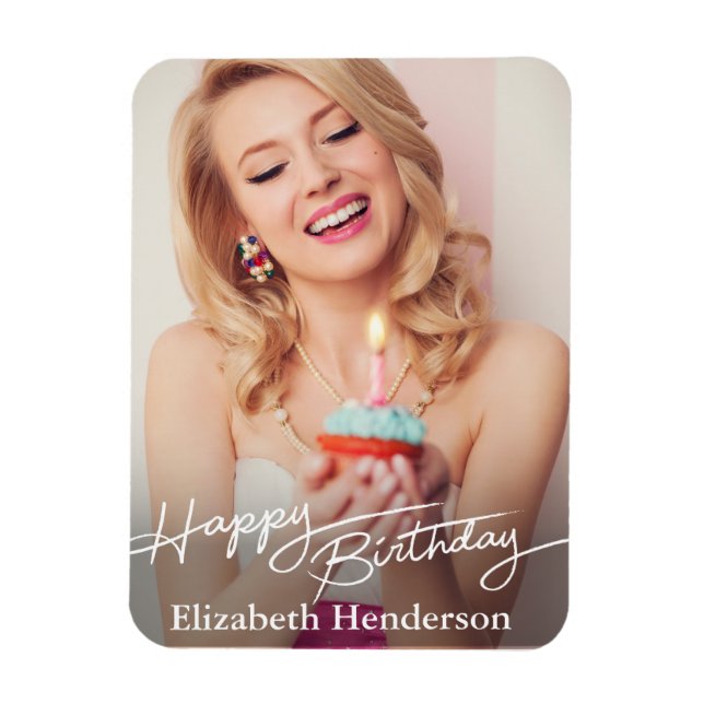 Simple Modern Happy Birthday Photo Magnet (Vertical)