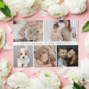 Simple Modern Happy Easter Family Photo Collage Holiday Card