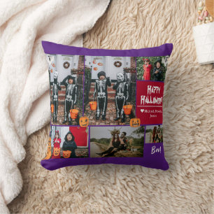 Simple Modern Happy Halloween photo family collage Cushion