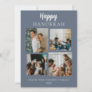 Simple Modern Happy Hanukkah Elegant 4 Photo Holiday Card
