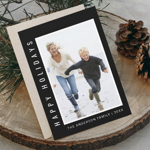 Simple Modern Happy Holidays Photo Black Holiday Card