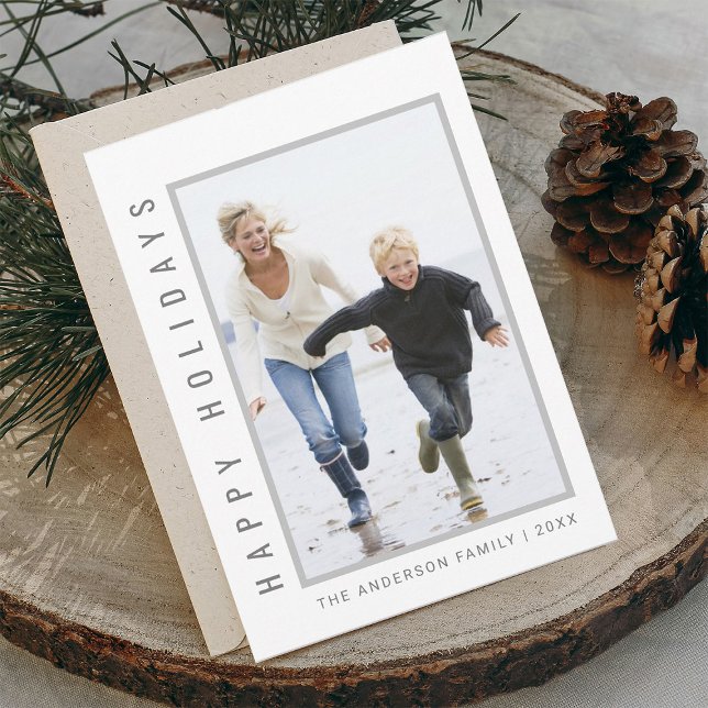 Simple Modern Happy Holidays Photo Grey Holiday Card (Creator Uploaded)