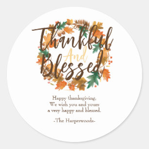 Simple Modern Happy thanksgiving family Classic Round Sticker
