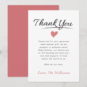 Simple Modern Heart Baby Shower Thank You Card