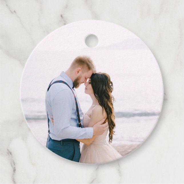 Simple Modern Heart Wedding Photo Favour Tag (Front)