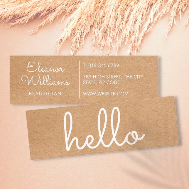 Simple Modern Hello Rustic Kraft Mini Business Card (Creator Uploaded)
