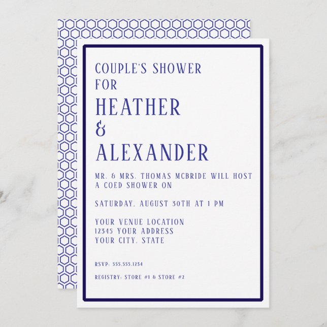 Simple Modern Hexagon Geometric Couples Shower  Invitation (Front/Back)