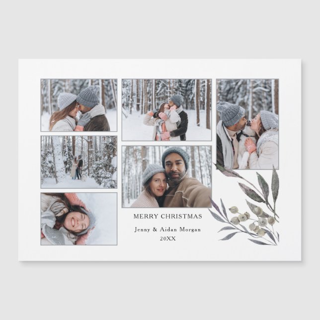 Simple Modern Holiday Watercolor Greenery 6-Photo (Front)