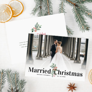 simple modern holiday wedding announcement postcard