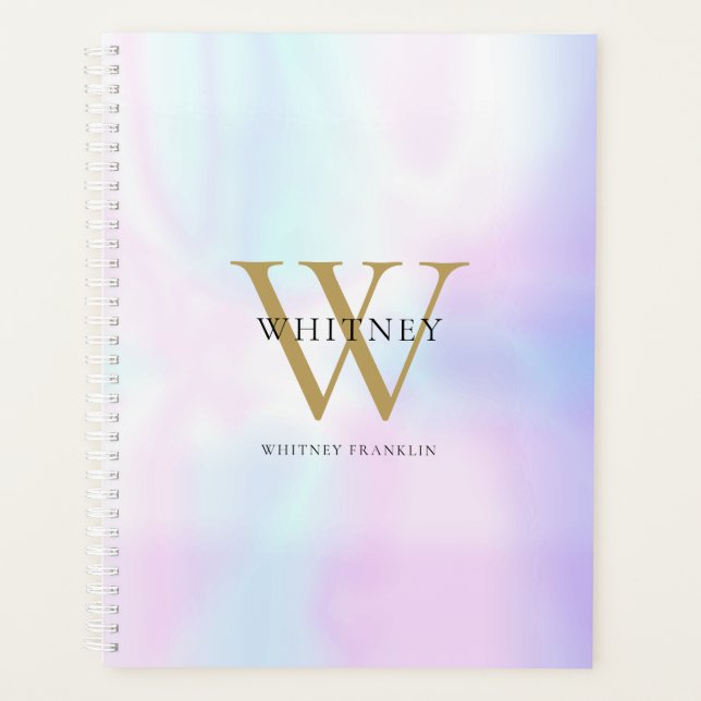 Simple Modern holographic Monogram Name Planner (Front)