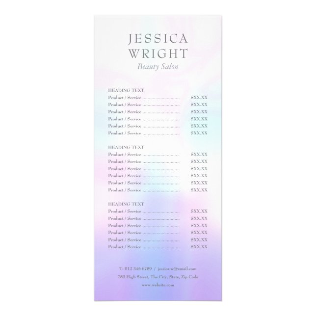 Simple Modern Holographic Salon Service Menu (Front)