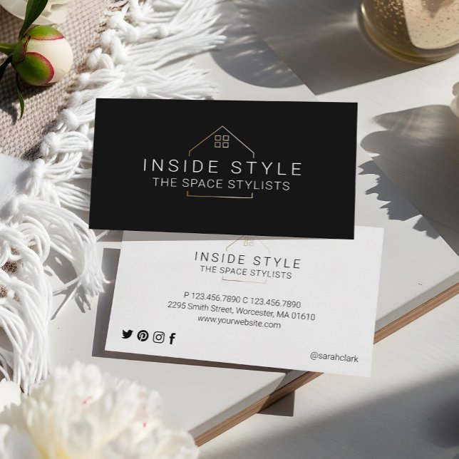 Simple Modern Home Staging Logo Black Business Card (Simple Modern Home Staging Logo Black Business Card)