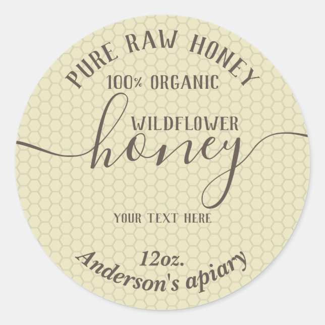 Simple modern honey comb honey jar classic round sticker (Front)