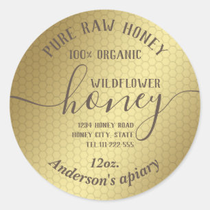Simple modern honey comb honey jar classic round sticker