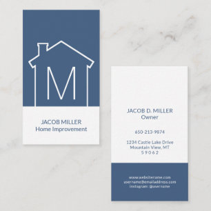 Simple Modern House Blueprint Vertical Navy Blue Business Card