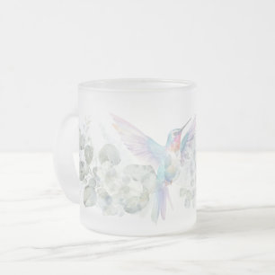 Simple Modern hummingbird floral flower for her Frosted Glass Coffee Mug