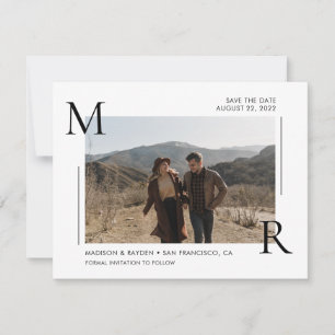 Simple Modern Initial Monogram with Photo  Save The Date