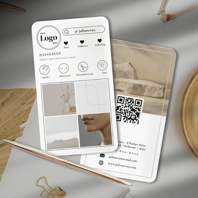 Simple modern Instagram Photo Collage White  Business Card (Creator Uploaded)