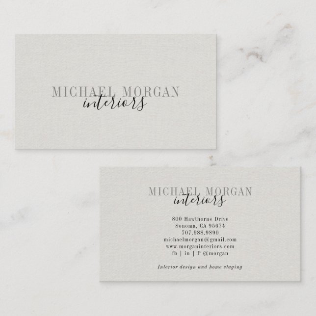 Simple Modern Interior Designer Script Faux Linen Business Card (Front/Back)