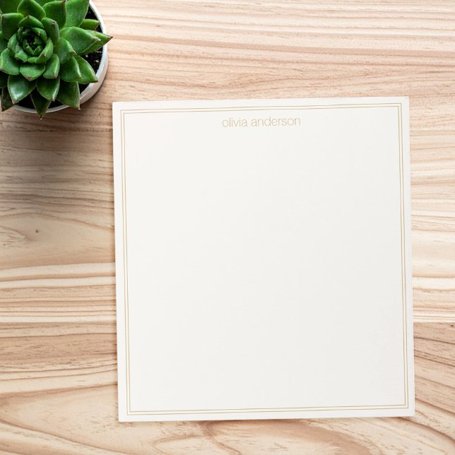 Simple Modern Ivory Gold Two Border Monogram Notepad (Creator Uploaded)