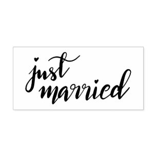 Simple Modern Just Married Handwritten Script Rubber Stamp