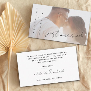 Simple Modern Just Married Wedding Photo Card