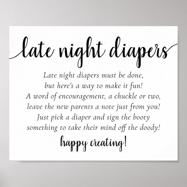 Simple Modern Late Night Diapers | Classic Shower Poster (Front)