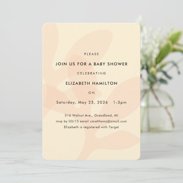 Simple Modern Leaf Design Baby Shower Invitation (Standing Front)