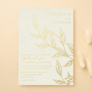 Simple Modern Leaves Ivory Cream Wedding Gold