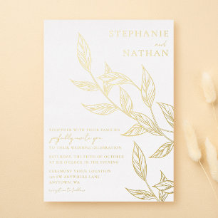 Simple Modern Leaves White Wedding Gold