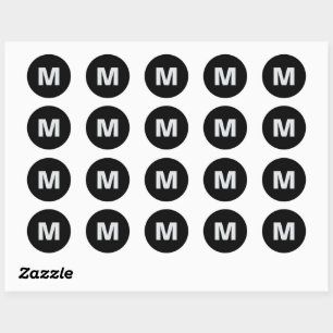 Simple Modern Light Grey on Black Monogram Initial Classic Round Sticker