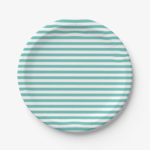 Simple Modern Light Teal and White Striped Paper Plate