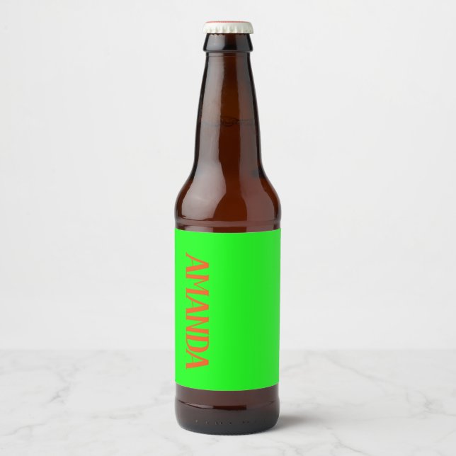 Simple & Modern Lime Green & Orange - Personalised Beer Bottle Label (Front)