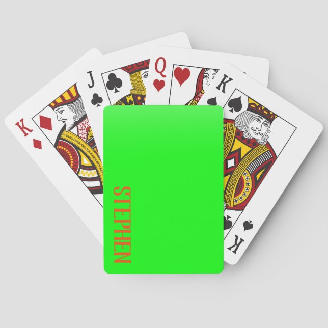 Simple & Modern Lime Green & Orange – Personalised Playing Cards (Back)