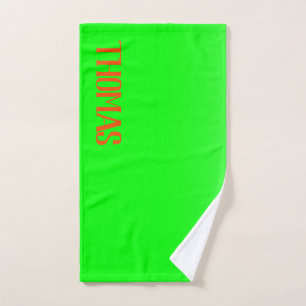 Simple & Modern Lime Green & Orange – Personalized Bath Towel Set