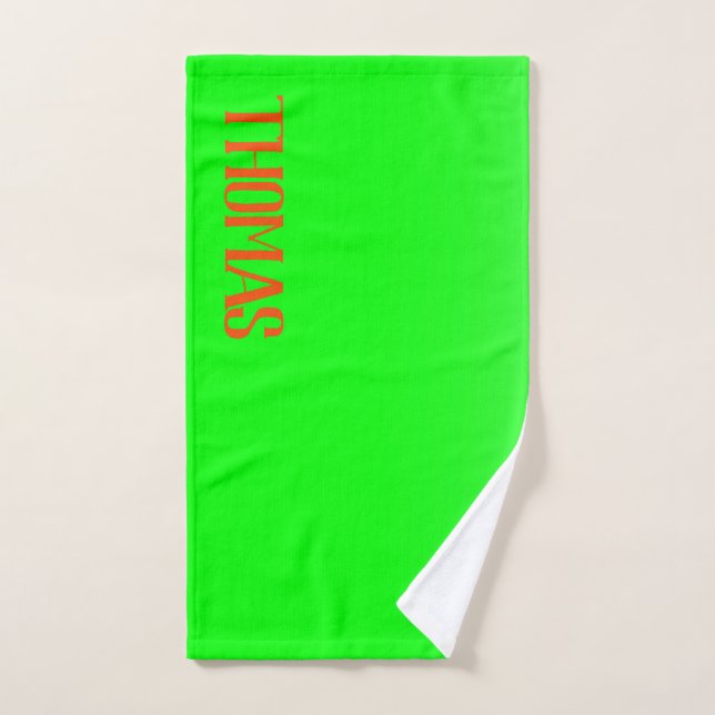 Simple & Modern Lime Green & Orange – Personalized Bath Towel Set (Hand Towel)