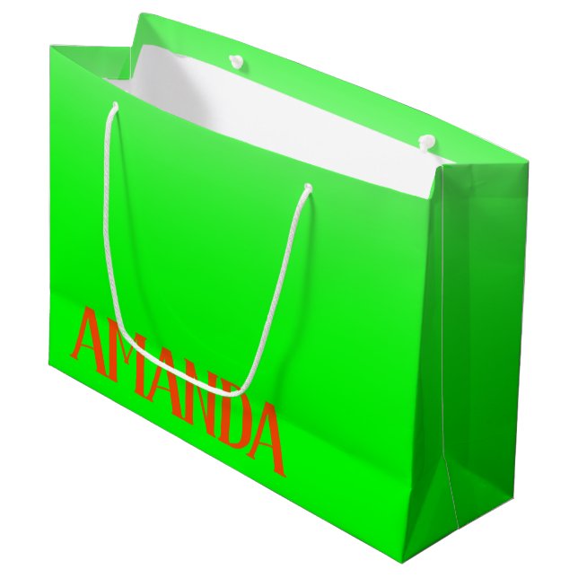 Simple & Modern Lime Green & Orange - Personalized Large Gift Bag (Front Angled)