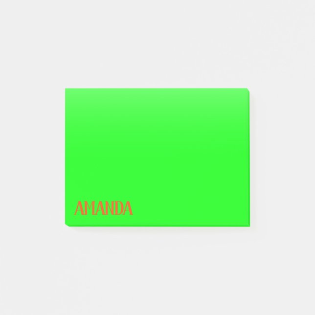 Simple & Modern Lime Green & Orange - Personalized Post-it Notes (Front)