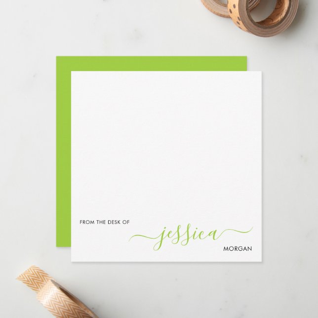 Simple modern lime green script card (Front/Back In Situ)