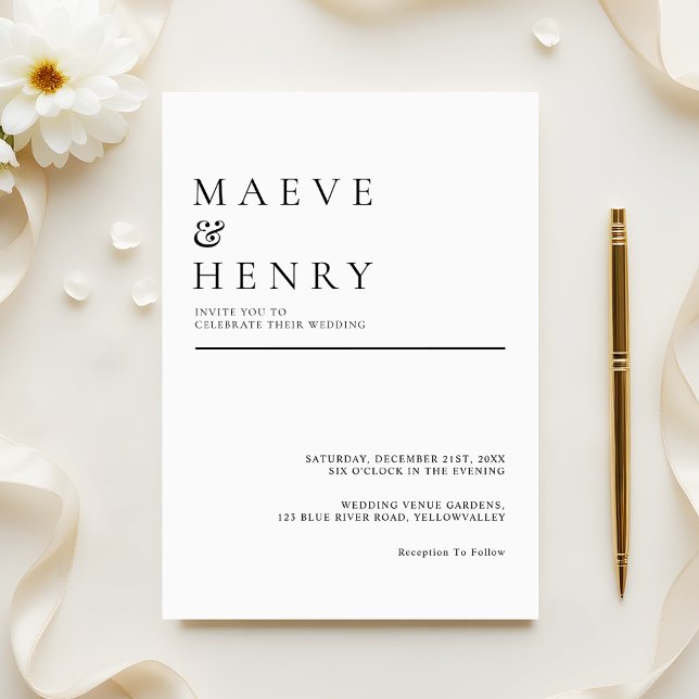 Simple Modern Line Black White Wedding Invitation (Creator Uploaded)