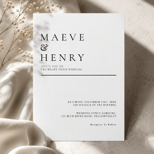 Simple Modern Line Black White Wedding Invitation