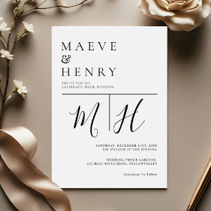 Simple Modern Line Monogram Wedding Invitation