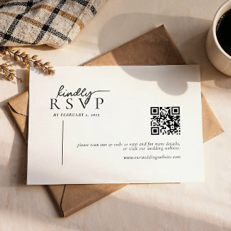 Simple Modern Line Script Qr Code Wedding RSVP Card