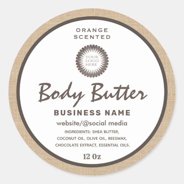 Simple modern linen script  body butter label (Front)