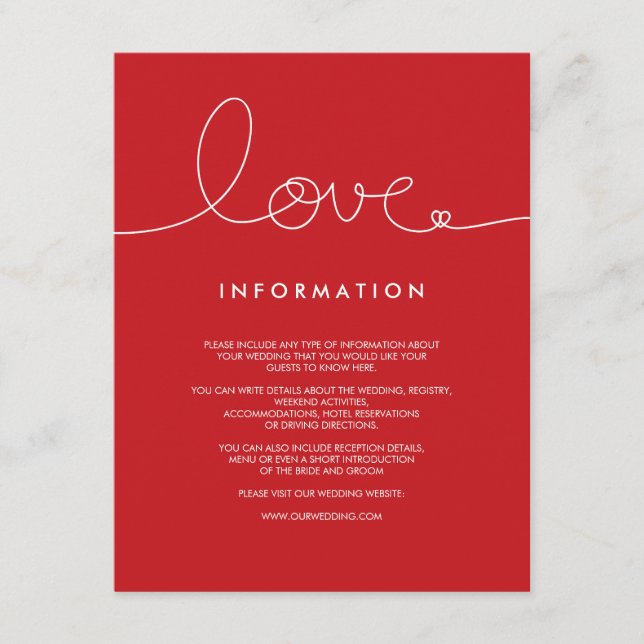 Simple Modern Loopy Love Heart Wedding Insert Card (Front)
