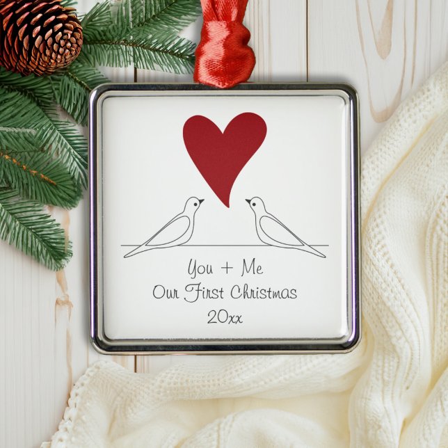 Simple Modern Love Birds Red Heart Christmas Metal Tree Decoration (Creator Uploaded)