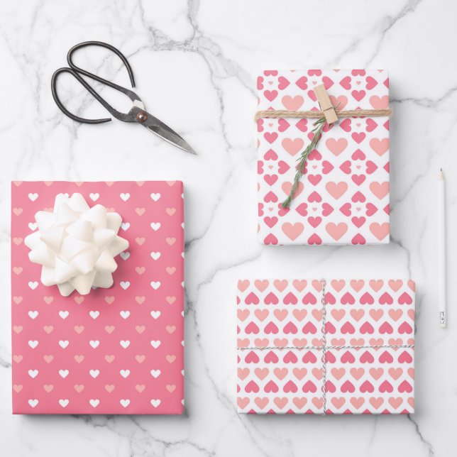 Simple Modern Love Heart Pink Peach White Wrapping Paper Sheet (Front)