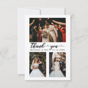 Simple Modern Love Heart Script 4 Wedding Photo Thank You Card