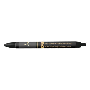 Simple Modern Luxury Black & Gold Your Logo Ink Pen