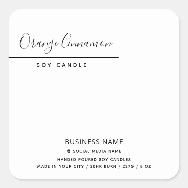 Simple modern luxury typography white candle square sticker (Front)